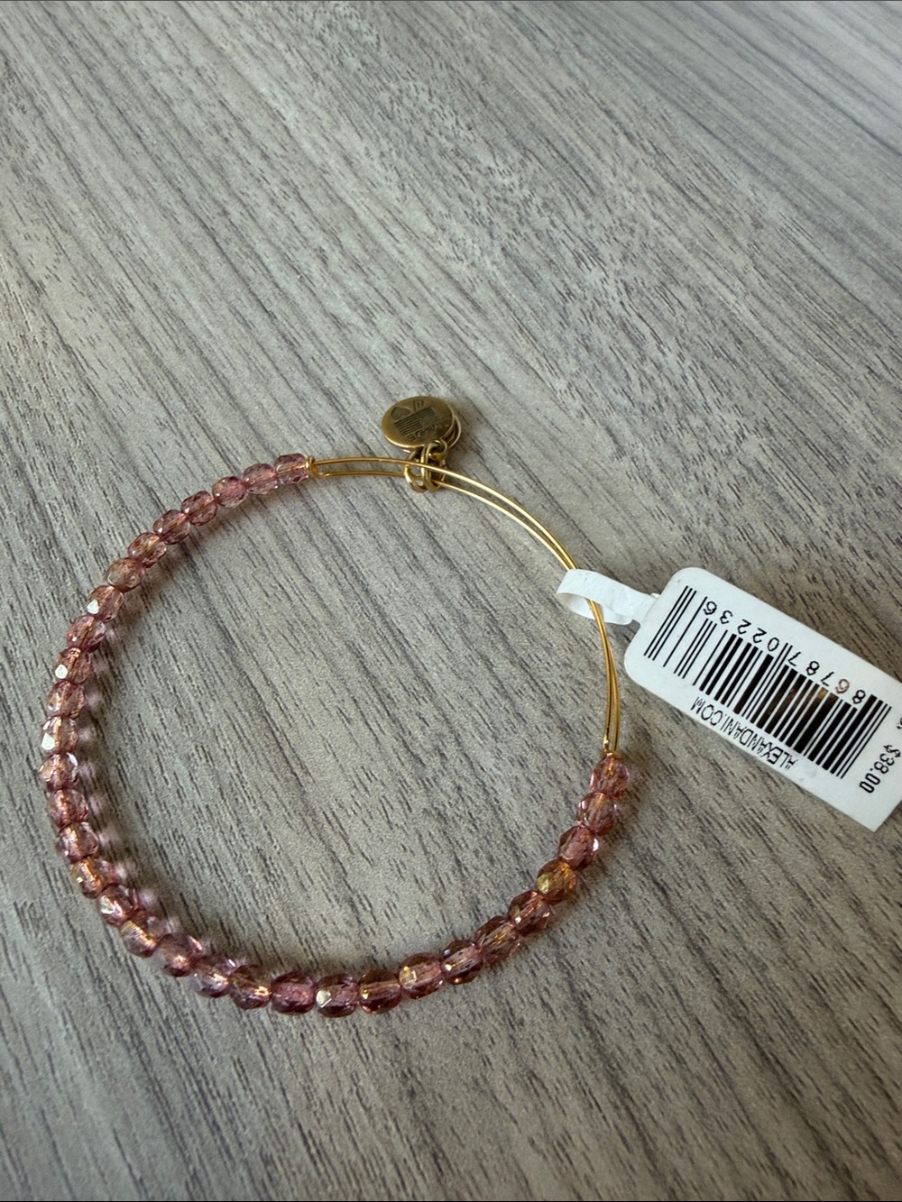 Alex and Ani Gold-Tone Bangle with Pink Beads
